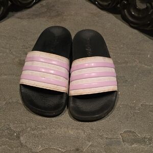 Adidas Girl's Black and Light Pink Slide Sandals Size 12